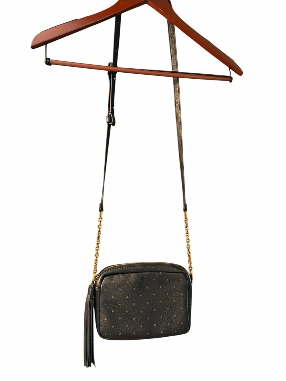 HOBO Black Star-Print Crossbody with Gold Chain Detail